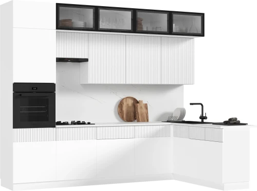 Кухня Оливия NEW 3,0х1,8м, Белый снег софт, Белый