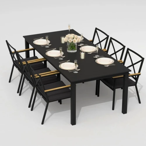 Обеденная группа DOLLA FESTA каркас карбон / стол алюминий 220 / ткань антрацит