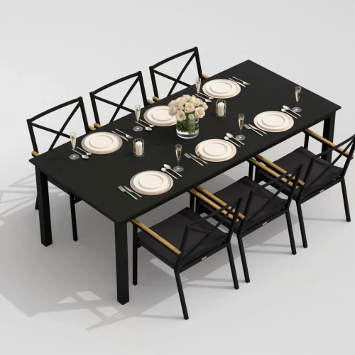 Обеденная группа DOLLA FESTA каркас карбон / стол алюминий 220 / ткань антрацит