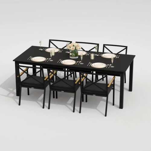 Обеденная группа DOLLA FESTA каркас карбон / стол алюминий 220 / ткань антрацит