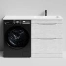 Тумба Смайл 130 напольный, под стиральную машину, правая, Белый камень ПВХ 57805 Vodok с раковиной в комплекте