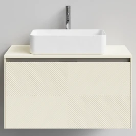 Тумба Соло 90, пример RAL 1015 Светлая слоновая кость, матовая, 1 ящик, подвесной Vodok с раковиной в комплекте