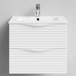 Тумба Эйфория 60 F7, базовая Белая эмаль, матовая, 2 ящика, подвесной Vodok с раковиной в комплекте