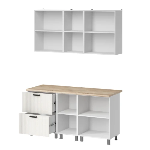 Готовый кухонный гарнитур МК Аленушка 1,6м в.4 Лотос Молочный,скоба антрацит,сонома