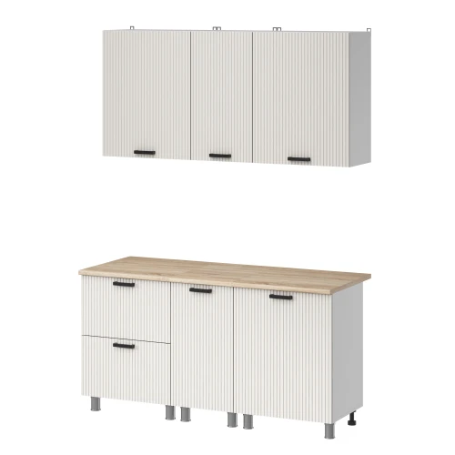 Готовый кухонный гарнитур МК Аленушка 1,6м в.4 Лотос Молочный,скоба антрацит,сонома