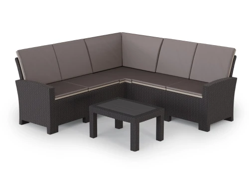 Комплект мебели с угловым диваном под ротанг Калифорния “California“ 188х188 см 5 места с подушками на спинку и с кофейным столиком