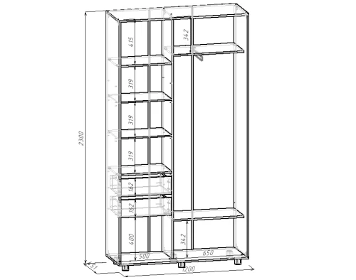 Шкаф-купе PRIME, 120х45х230 Шимо светлый с зеркалом