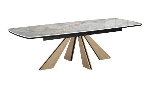 Стол DikLine SKP180 Керамика Titanium Silver River Polished/подстолье черное/опоры дуб монтана (2 уп.)