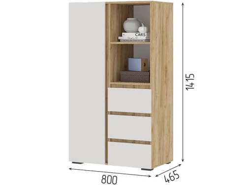 Шкаф «Хелен» ШК-03 с ящиками, белый/дуб крафт золотой