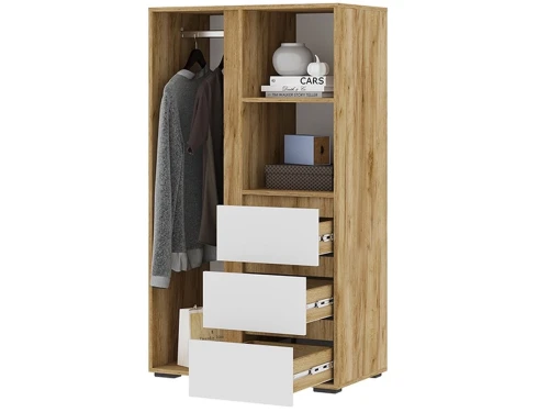 Шкаф «Хелен» ШК-03 с ящиками, белый/дуб крафт золотой