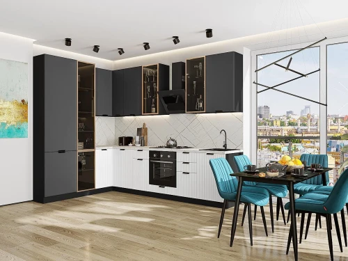 Кухонный гарнитур Евро Лайн-07 Антрацит/Белый Graphite