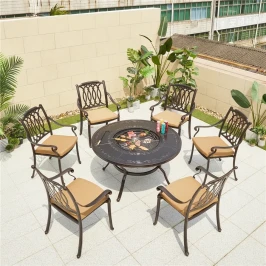 Обеденный комплект из литого алюминия стол Барбекю-4(122см) арт.47410 + 6 кресел ОПУС «OPUS» арт.74304-6