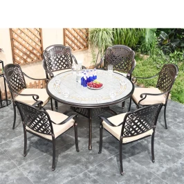 Комплект из литого алюминия с керамикой Марбелья(120см) + 6 кресел Вулкан-2
