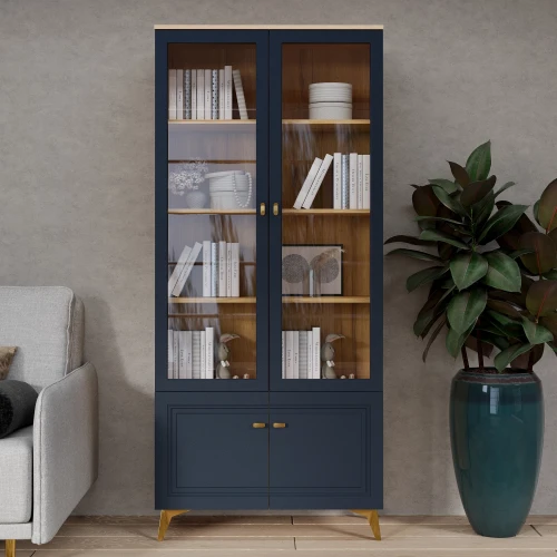 Шкаф-витрина 2-х дверная Вега Сапфир синий