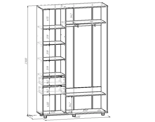 Шкаф-купе ПРАЙМ, 140х45х230 Дуб вотан с зеркалом
