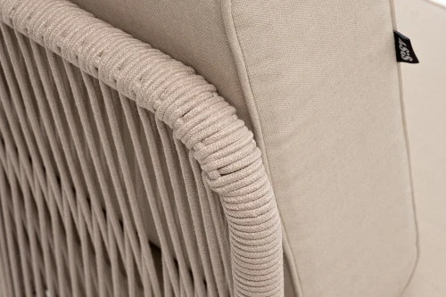 "Канны" угловой модуль плетеный из роупа, каркас алюминий белый муар, роуп бежевый круглый, ткань бежевая 15052