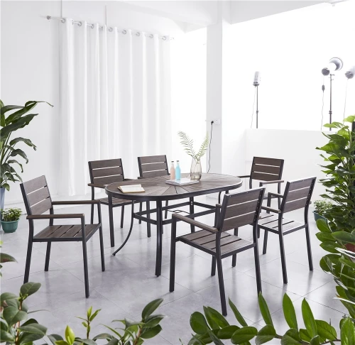 Алюминиевый овальный стол 160*90 ПОЛИВУД-4 «POLYWOOD-4» цвет каштан арт.1021