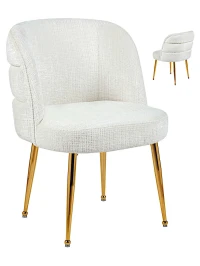 DC1288 Стул мягкий, БЕЛЫЙ велюр, каркас металл золото