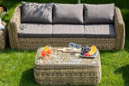 "Кальяри" диван из искусственного ротанга (гиацинт) трехместный, цвет соломенный