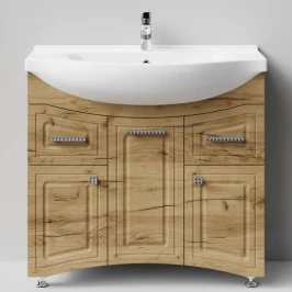 Тумба Адам 90 напольный, Дуб Тортуга ПВХ 2357-43, левый Vodok с раковиной в комплекте