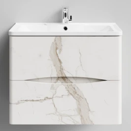 Тумба Адель 70 подвесной, Мрамор Белый натур милк ПВХ 2537 Vodok с раковиной в комплекте