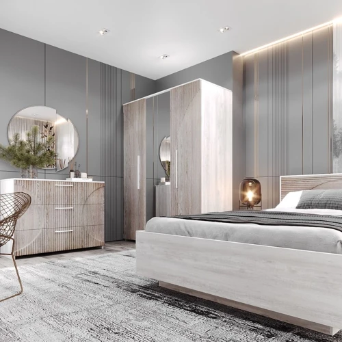 Кровать «Монтале» 160x200 КМК 0966.8 с ПМ, бетон пайн светлый/астана