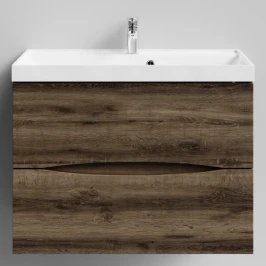 Тумба Лайт 80 подвесной, Дуб крымский коричневый ПВХ 131005-9005 Vodok с раковиной в комплекте