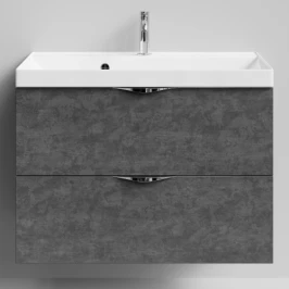 Тумба Марко 80 подвесной, ручки Хром, Серый камень ПВХ 57806 Vodok с раковиной в комплекте