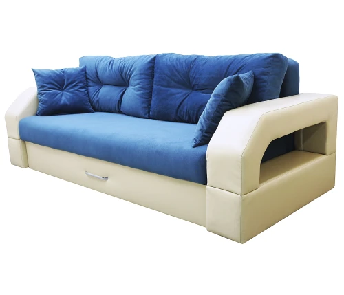 Диван еврокнижка Манчестер 160 ВЕЛЮР 09 СИНИЙ ЭКОКОЖА БЕЖЕВАЯ НПБ