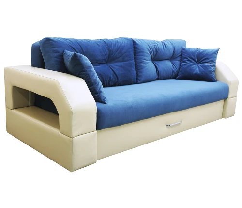 Диван еврокнижка Манчестер 160 ВЕЛЮР 09 СИНИЙ ЭКОКОЖА БЕЖЕВАЯ НПБ