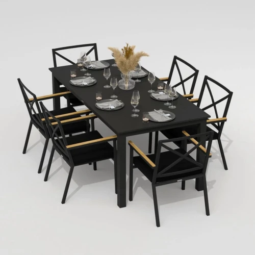 Обеденная группа DOLLA FESTA каркас карбон / стол алюминий 180 / ткань черная