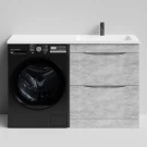 Тумба Смайл 130 напольный, под стиральную машину, правая, Горный камень ПВХ 57807 Vodok с раковиной в комплекте