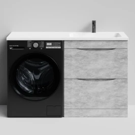 Тумба Смайл 130 напольный, под стиральную машину, правая, Горный камень ПВХ 57807 Vodok с раковиной в комплекте