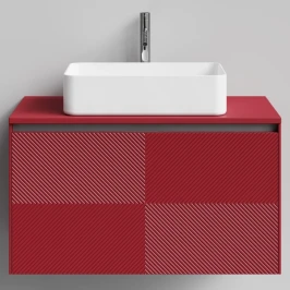 Тумба Соло 90, пример RAL 3004 Пурпурно-красный, матовая, 1 ящик, подвесной Vodok с раковиной в комплекте