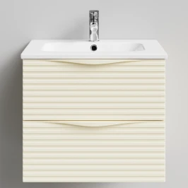 Тумба Эйфория 60 F7, пример RAL 1015 Светлая слоновая кость, матовая, 2 ящика, подвесной Vodok с раковиной в комплекте