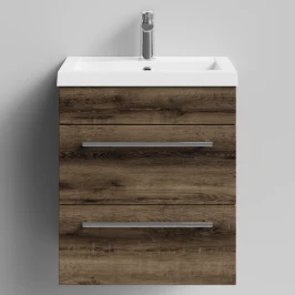 Тумба Элис 50 подвесной, 2 ящика, Дуб крымский коричневый ПВХ 131005-9005 Vodok с раковиной в комплекте