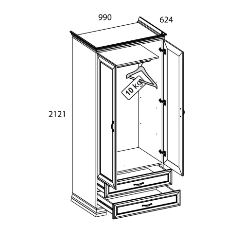 Шкаф 2DG2S, TIFFANY, цвет вудлайн кремовый