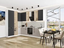 Кухонный гарнитур Евро Лайн-07 Антрацит/Агат Белый