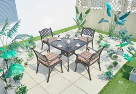 Комплект из литого алюминия стол квадратный АДОНИС «ADONIS» 90х90 + 4 кресла ЛИОН «LION»