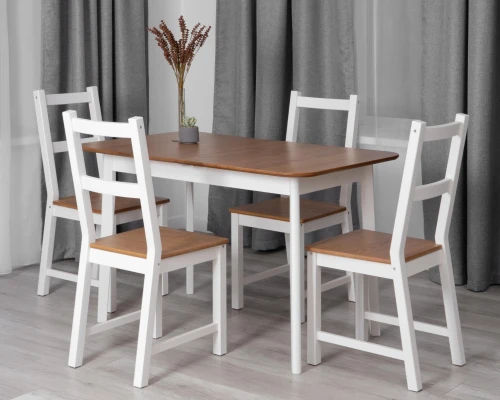 Стол Соната Люкс раздвижной/Sonata Lux extension table массив сосны, антик/белый, 120-(150)х75х75 см