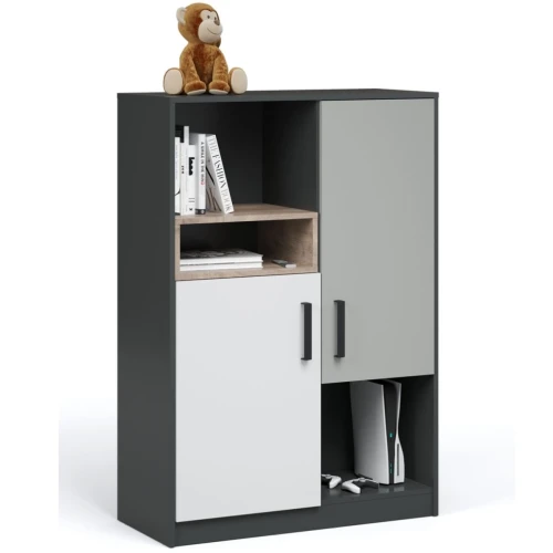 Комод «Квадро» 90, Антрацит/Дуб эндгрейн/Шиншилла/Белый