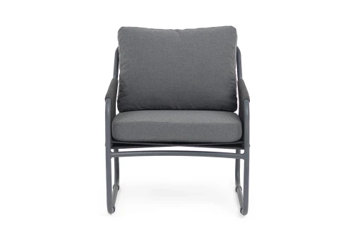 "Ането" кресло плетеное из роупа, каркас алюминий темно-серый (RAL7024) муар, роуп темно-серый круглый, ткань темно-серая 027