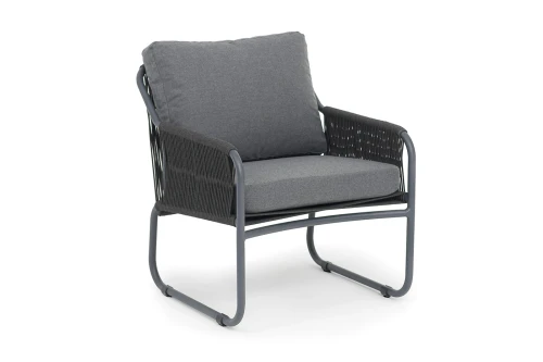 "Ането" кресло плетеное из роупа, каркас алюминий темно-серый (RAL7024) муар, роуп темно-серый круглый, ткань темно-серая 027