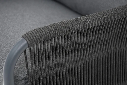 "Ането" кресло плетеное из роупа, каркас алюминий темно-серый (RAL7024) муар, роуп темно-серый круглый, ткань темно-серая 027