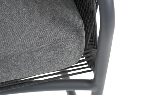 "Ането" кресло плетеное из роупа, каркас алюминий темно-серый (RAL7024) муар, роуп темно-серый круглый, ткань темно-серая 027