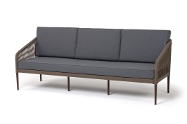 "Канны" диван 3-местный плетеный из роупа, каркас алюминий темно-серый (RAL7024) шагрень, роуп темно-серый круглый, ткань темно-серая 019