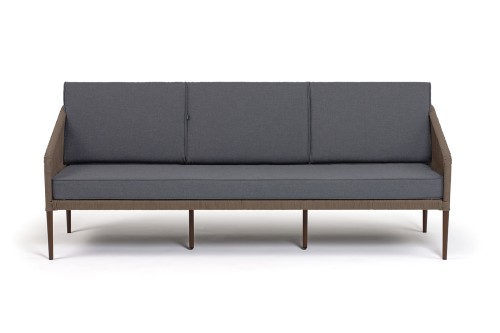 "Канны" диван 3-местный плетеный из роупа, каркас алюминий темно-серый (RAL7024) шагрень, роуп темно-серый круглый, ткань темно-серая 019