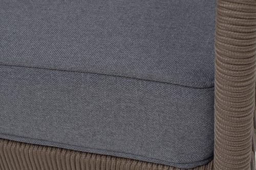 "Канны" диван 3-местный плетеный из роупа, каркас алюминий темно-серый (RAL7024) шагрень, роуп темно-серый круглый, ткань темно-серая 019