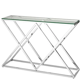 BS-06 Консольный столик стеклянный прозрачный 120*40, основание нержавеющая сталь хром