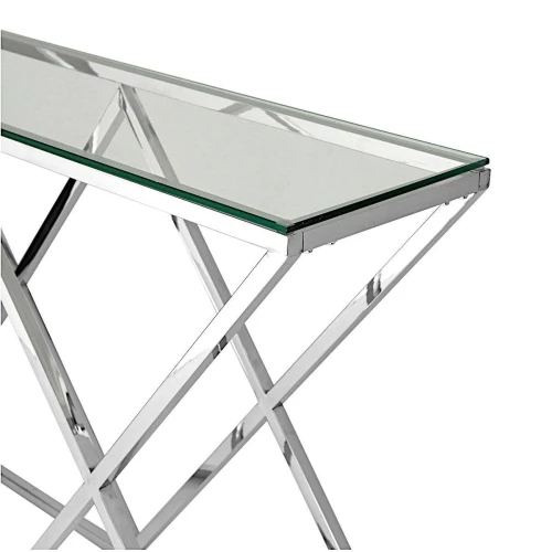 BS-06 Консольный столик стеклянный прозрачный 120*40, основание нержавеющая сталь хром